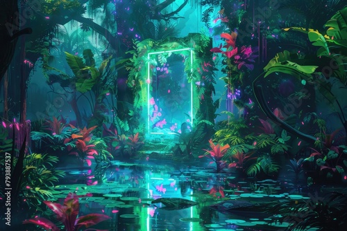 a fantasy fantasy garden with neon lights and plants