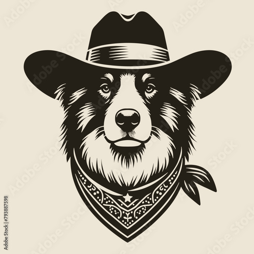 dog wearing cowboy hat and bandana illustration