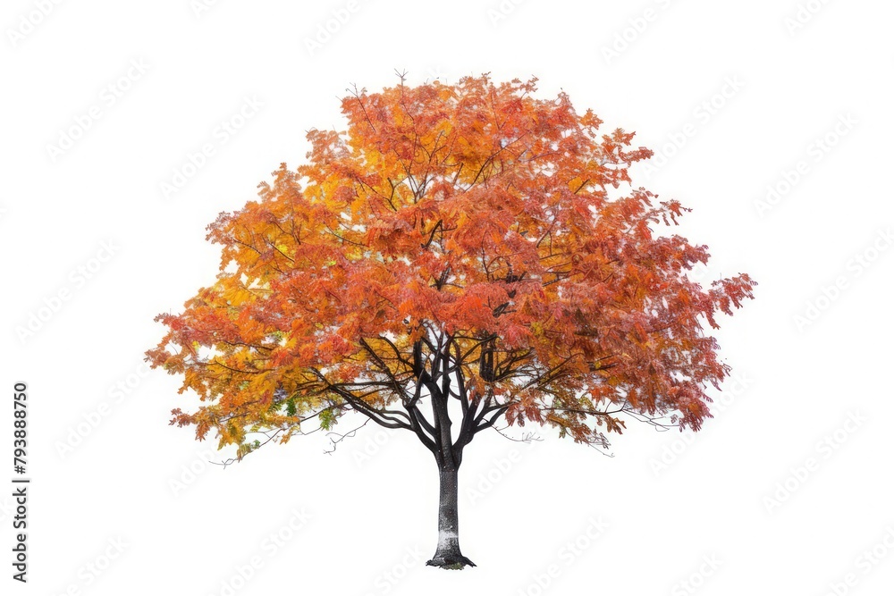 Orange leaves Oak tree in the Autumn isolated on white background