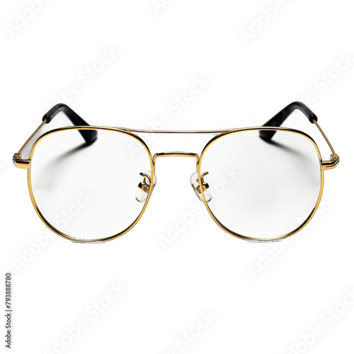 Gold glasses with black lenses isolated on transparent background