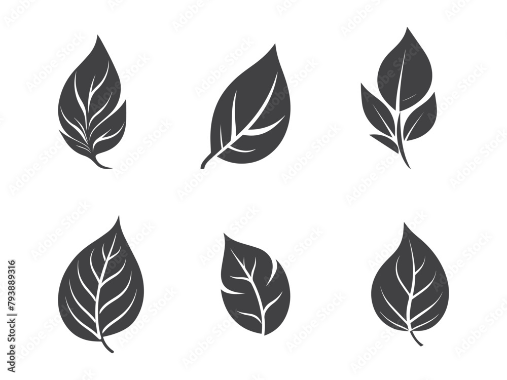 Autumn leaves set, vector illustration, black icon on white background 