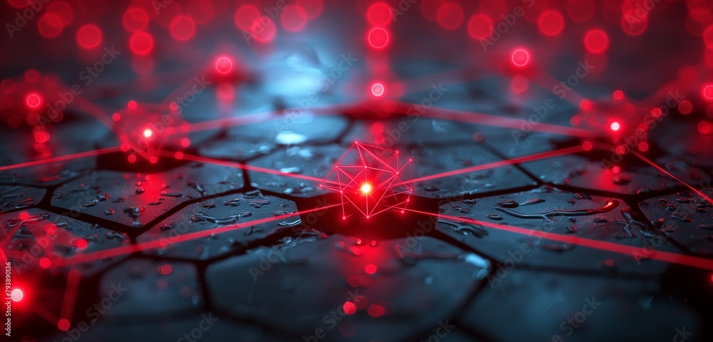 Burgundy red glowing connections in an intricate network of logistics technology Burgundy red glowing connections in an intricate network of logistics technology