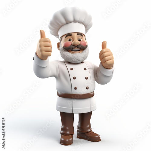 Isolated smiling chef character in white uniform on white background