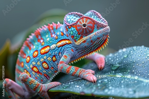 Chameleon: Blending into foliage with its ability to change color, symbolizing camouflage.
