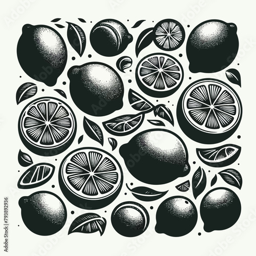 Limes fruit silhouette vector illustration White Background