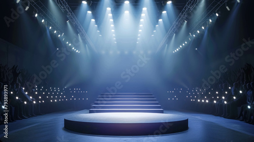 Empty High-Fashion 3D Podium With Runway Lights For Showcasing Events Or Fashion Clothing