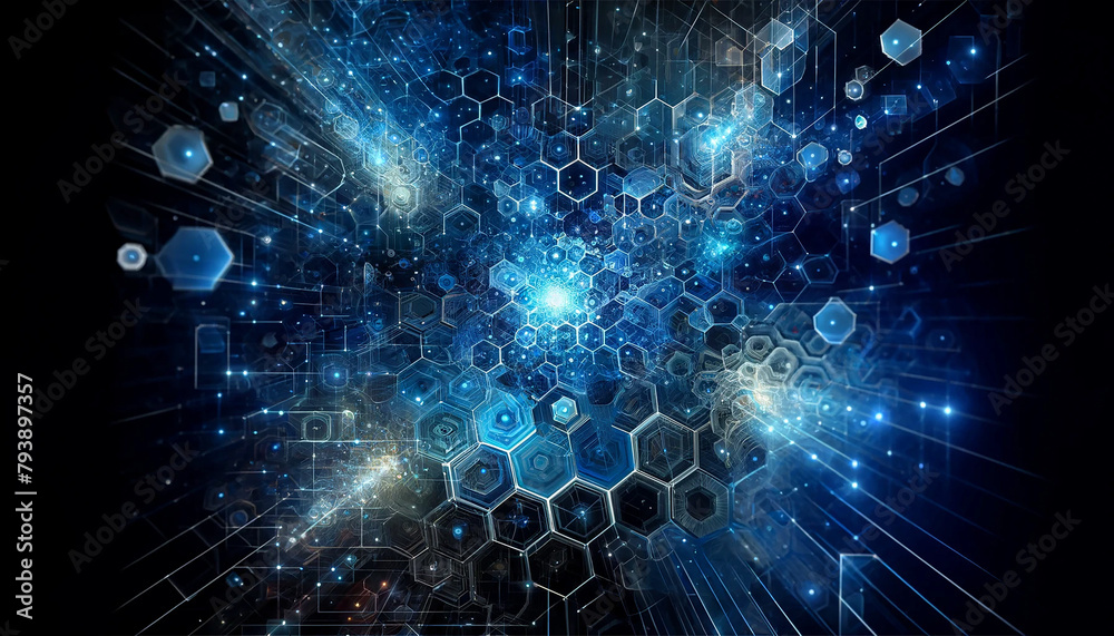 Fototapeta premium Technology banner design with hexagons abstract background. Abstract computer technology background or texture.