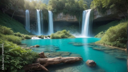Natural Wonder  Stunning Waterfall with Turquoise-Hued Flow