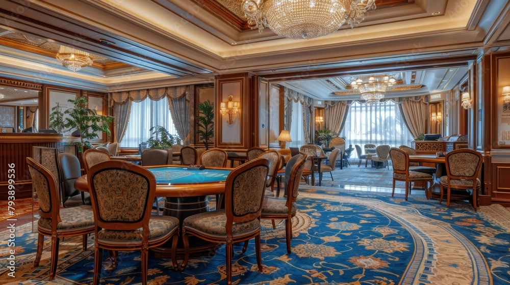 Luxury and Glamour: A photo of a high-roller area in a casino, with lavish furnishings, private tables, and attentive staff