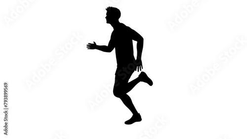 3D Render :  a silhouette male character is running  on the white background with side view
