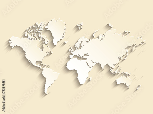 World map paper. Political map of the world on a grey background. Countries. Vector illustration.