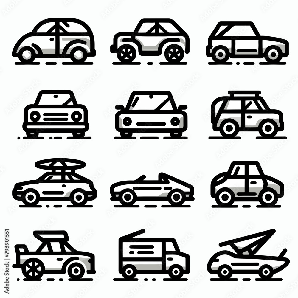  flat car icon set silhouette vector illustration white background