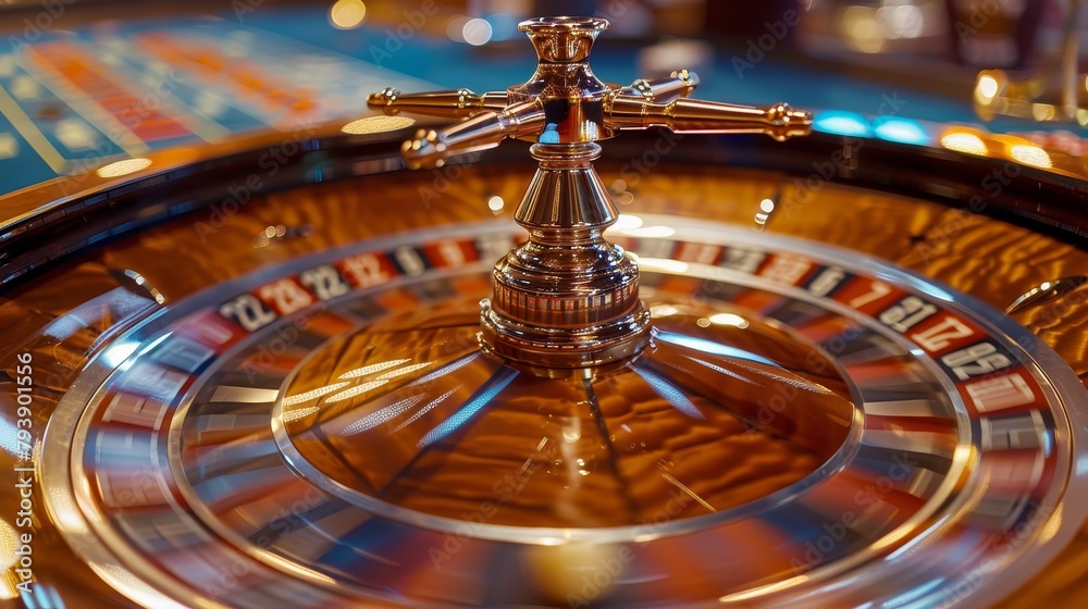 Roulette Croupier: A photo of a croupier spinning the roulette wheel with a dramatic motion Roulette Croupier: A photo of a croupier spinning the roulette wheel with a dramatic motion