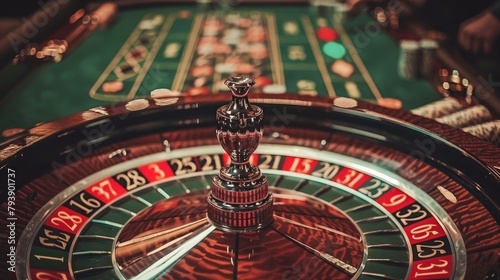 Roulette Strategy: A photo of a roulette wheel with a close-up of the ball landing on a number