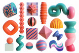 The collection clipart isolate items featuring a various of playful geometry Collection of various 3D plastic cute vector shapes. abstract forms, all playful creativity and whimsical