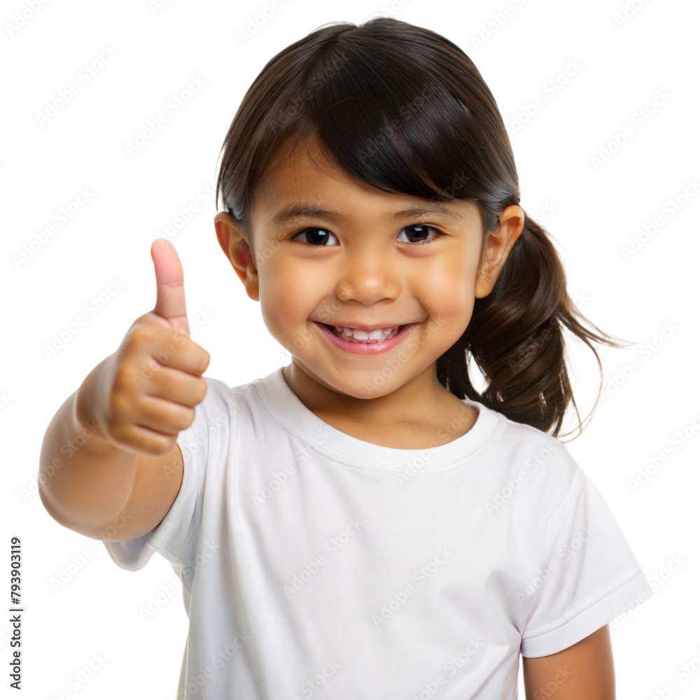 Happy young girl giving thumbs up against a transparent background Happy young girl giving thumbs up against a transparent background
