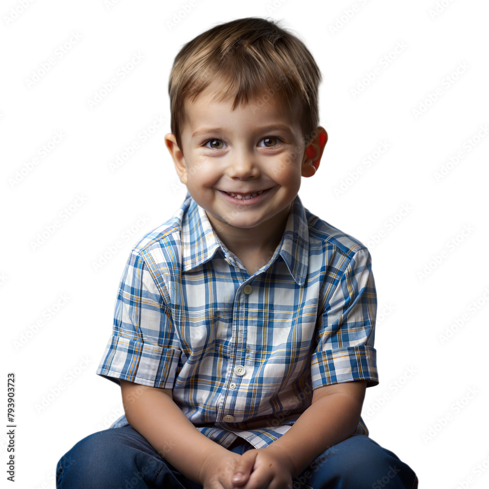 Cheerful young boy smiling in a plaid shirt on a clear background Cheerful young boy smiling in a plaid shirt on a clear background