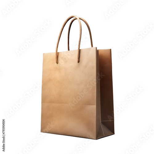 Brown paper shopping bag with sturdy handles isolated