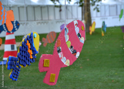 Pink painted cardboard paper fish