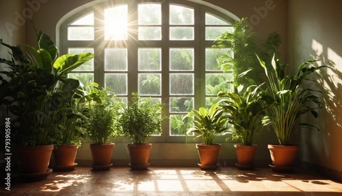 Spacious room with plants on wooden floor. A modern room filled with different types of plants.