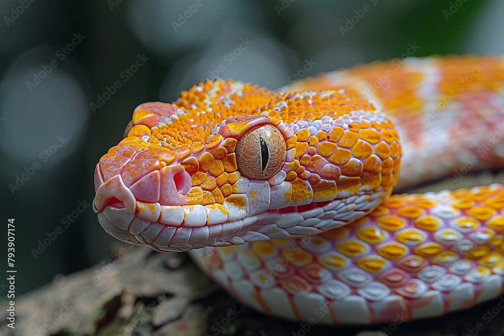 Fototapeta premium Corn Snake: Slithering on a tree branch with a striking pattern, capturing movement and elegance.