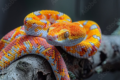 Corn Snake: Slithering on a tree branch with a striking pattern, capturing movement and elegance.