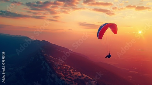 A glider soars through the sunset sky, epitomizing the excitement and liberty of paragliding