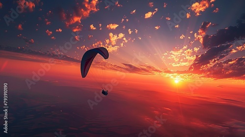 A glider soars through the sunset sky, epitomizing the excitement and liberty of paragliding photo