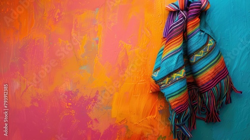Obraz na płótnie Vibrant Mexican rebozo against a colorful backdrop with room for text w salonie