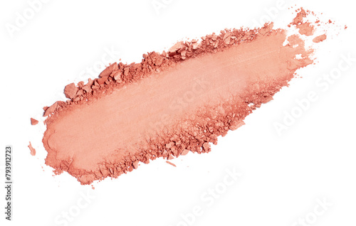 Pink coral eyeshadow and blush trace isolated on white background