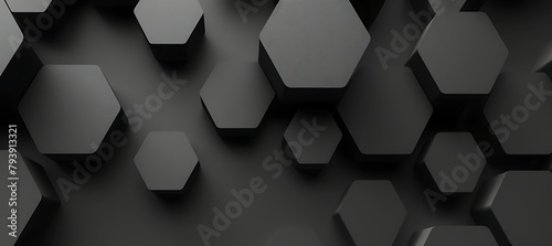 Hexagonal Harmony: Abstract Black Patterns in Ultrawide Splendor - Perfect Banner Backdrop for Modern Spaces and Creative Projects