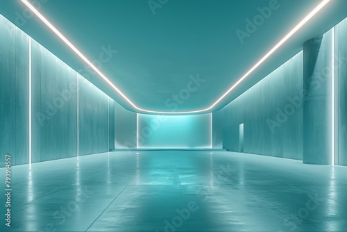 Interior of future buildings,neon light effect with glowing background. © aiqing