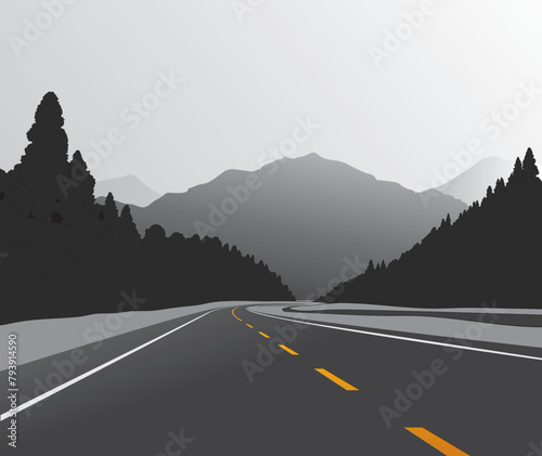 Vector illustration of road in mountain forest