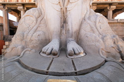 The sculpted feet of the ancient statue of Gommateshwara Bahubali on top of the VIndhagiri hill in Sravanabelagola. photo
