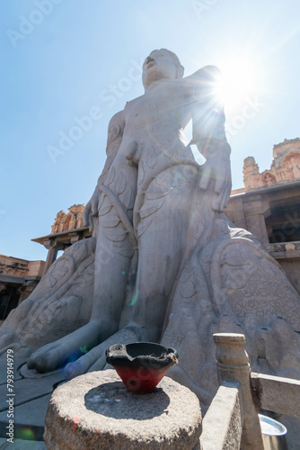 The ancient statue of Gommateshwara Bahubali on top of the VIndhagiri hill in Sravanabelagola. photo