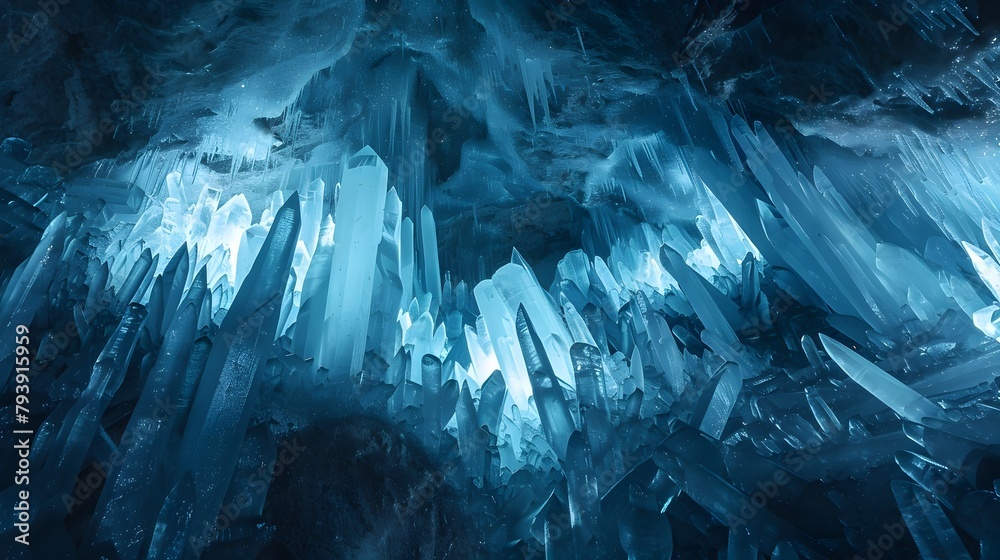 Captivating Aquamarine Ice Flow in Subterranean Cave Landscape