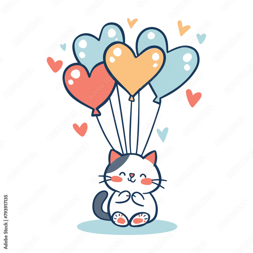 a cartoon cat with hearts and a cat with a heart on the top. a cartoon cat with hearts and a cat with a heart on the top.
