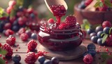 Vibrant Homemade Berry Preserves in Rustic Wooden Bowl