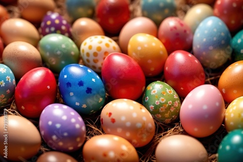 Colorful assorted easter eggs, festive celebration tradition, variety and diversity