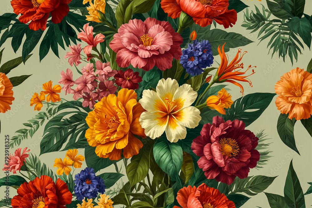A Bouquet of exotic flowers on solid background