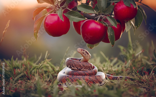 mela e serpente, concetto di tentazione photo