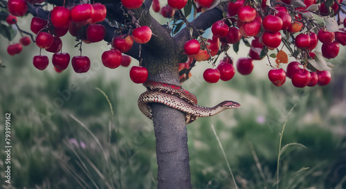 albero mela e serpente, concetto di tentazione photo