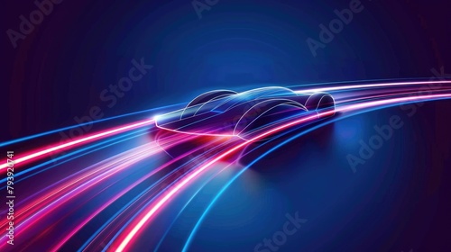 Neon sports racing car, horizontal banner photo