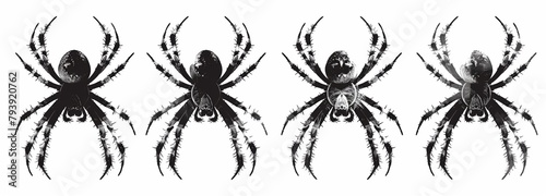 Cool grungy y2k spider set negative photocopy effect isolated on white. Ai generative