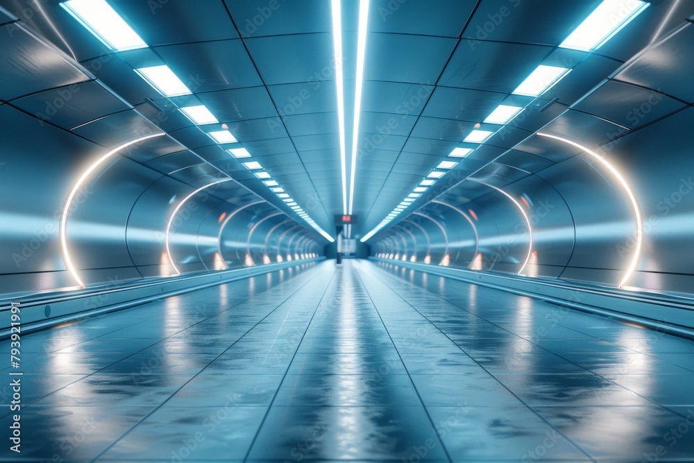 Interior of future buildings,neon light effect with glowing background.