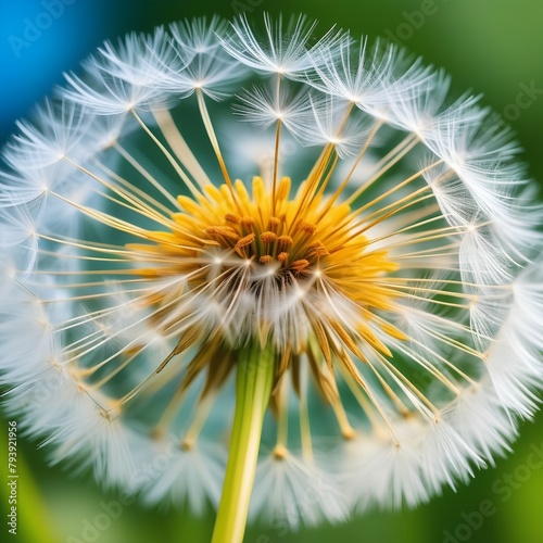 Flower dandelion on background of sunset. Spring nature background