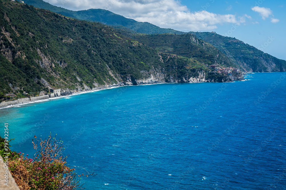 Magic of the Cinque Terre. Colors of the houses and the sea of ​​Corniglia