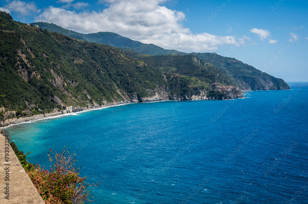 Magic of the Cinque Terre. Colors of the houses and the sea of ​​Corniglia