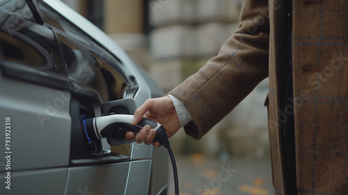 personne qui charge sa voiture électrique, attente 