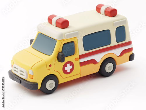 Ambulance 3D illustration, emergency rescue medical assistance service vehicle safety concept illustration